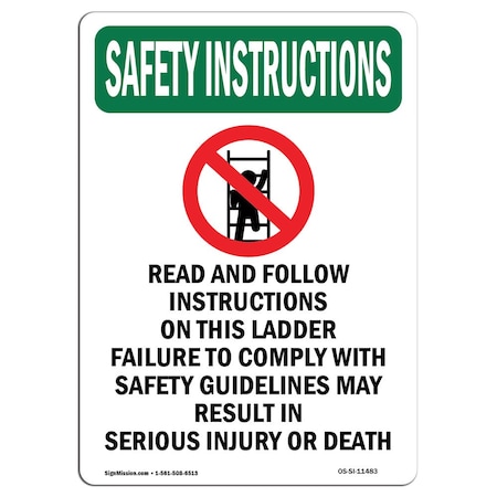 OSHA SAFETY INSTRUCTIONS Sign, Read And Follow Instructions W/ Symbol, 7in X 5in Decal